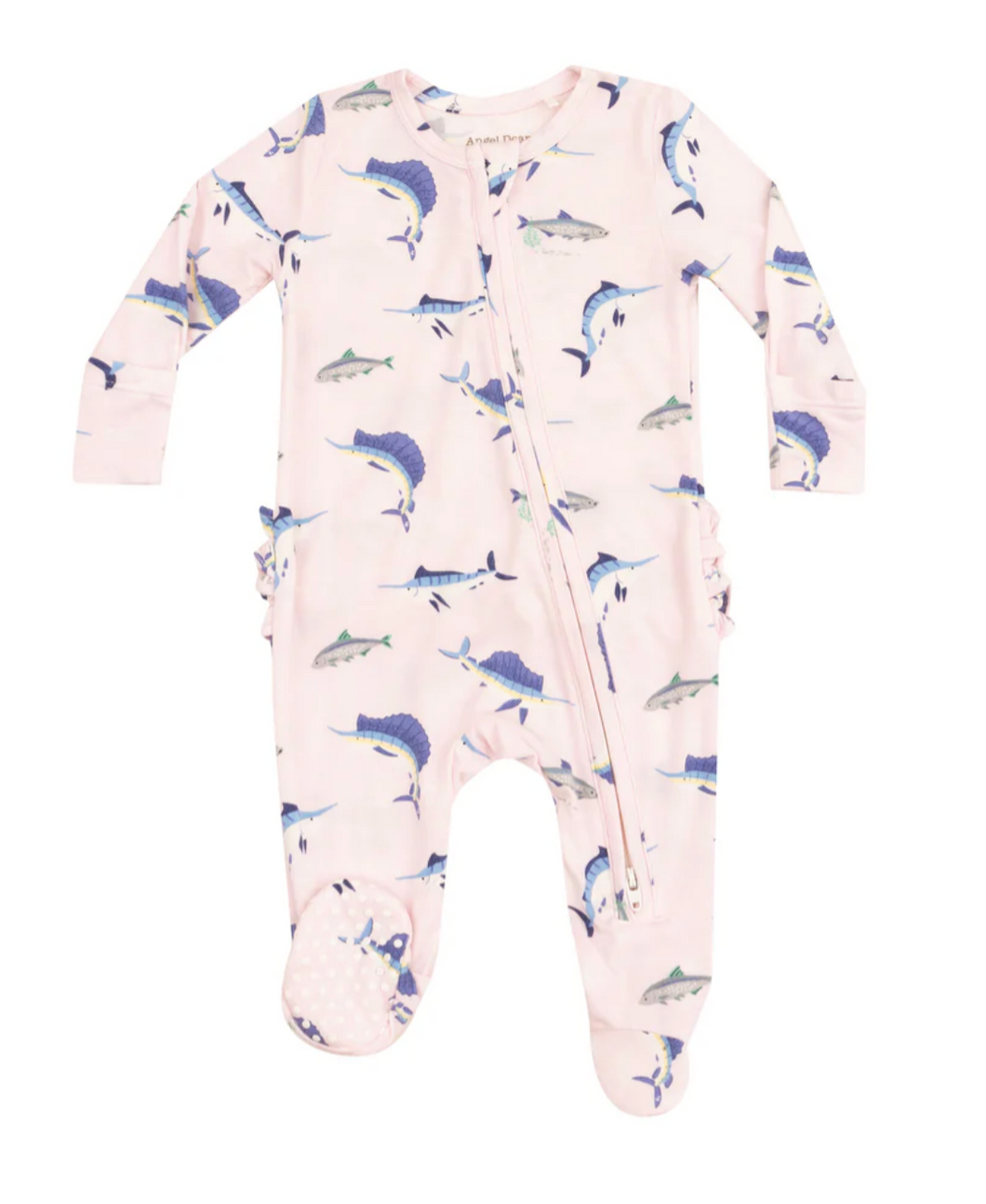 Deep Sea Fishing Pink 2 Way Zipper Ruffle Back Footie