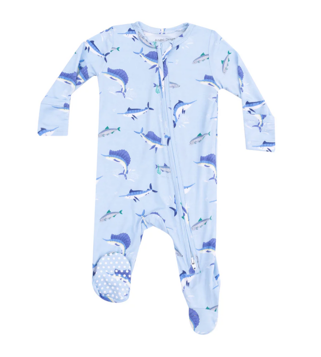 Deep Sea Fishing Blue 2 Way Zipper Footie