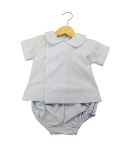 Blue Diaper Set with Peter Pan Collar