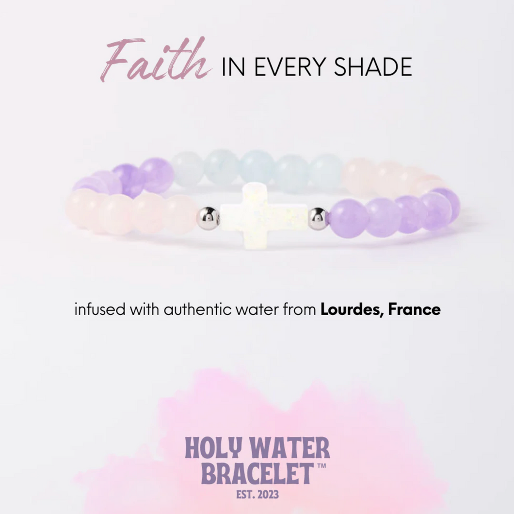 Petite Holy Water Ombre Morganite Cross Bracelet