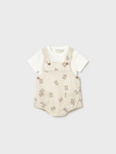Load image into Gallery viewer, Newborn Boy Teddy Dungaree with T-shirt Set
