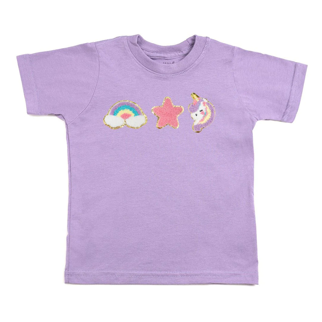 Unicorn Doodle Patch Short Sleeve T-Shirt - Lavender