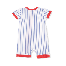 Load image into Gallery viewer, Baseball Stripe Shortie 2 Way Zipper Romper
