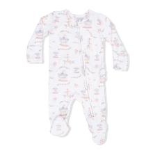Load image into Gallery viewer, Carousel With Bows 2 Way Ruffle Back Zipper Footie
