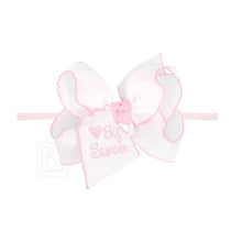 Load image into Gallery viewer, 1/4" Pantyhose Headband w/ Embroidered Lil Sister Bow
