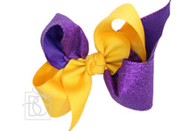 Load image into Gallery viewer, Crisscross Glitter &amp; Grosgrain Bow (Purple &amp; Yellow Gold)
