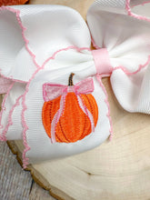 Load image into Gallery viewer, Coquette Pumpkin Embroidered Moonstitch Hair Bow
