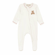 Load image into Gallery viewer, Bear Hugs Hand-Embroidered Zip Footie - Dusty Rose
