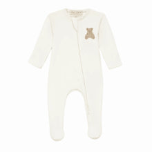 Load image into Gallery viewer, Bear Hugs Hand-Embroidered Zip Footie - Ivory
