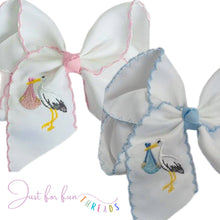 Load image into Gallery viewer, Stork Embroidered Moonstitch Hair Bow
