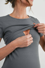 Load image into Gallery viewer, Short Sleeve Maternity Nursing T-Shirt with Front Panel in Olive
