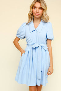 Cora Collar Short Sleeve Flare Solid Dress