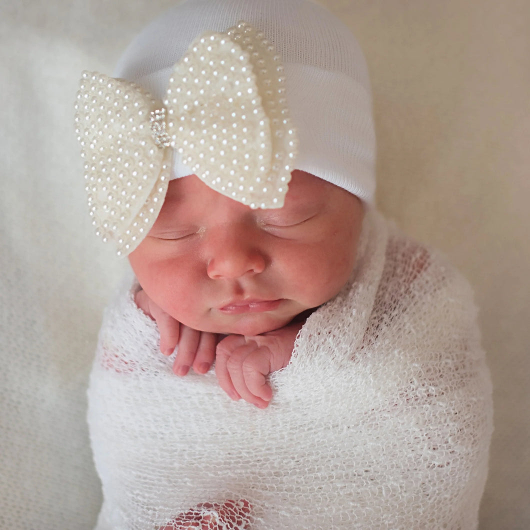 Hat with Pearl Bow Newborn Hat (3 Colors!)