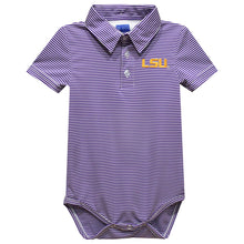 Load image into Gallery viewer, Louisiana State University Tigers Embroidered Stripe Polo Onesie

