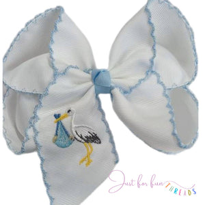 Stork Embroidered Moonstitch Hair Bow
