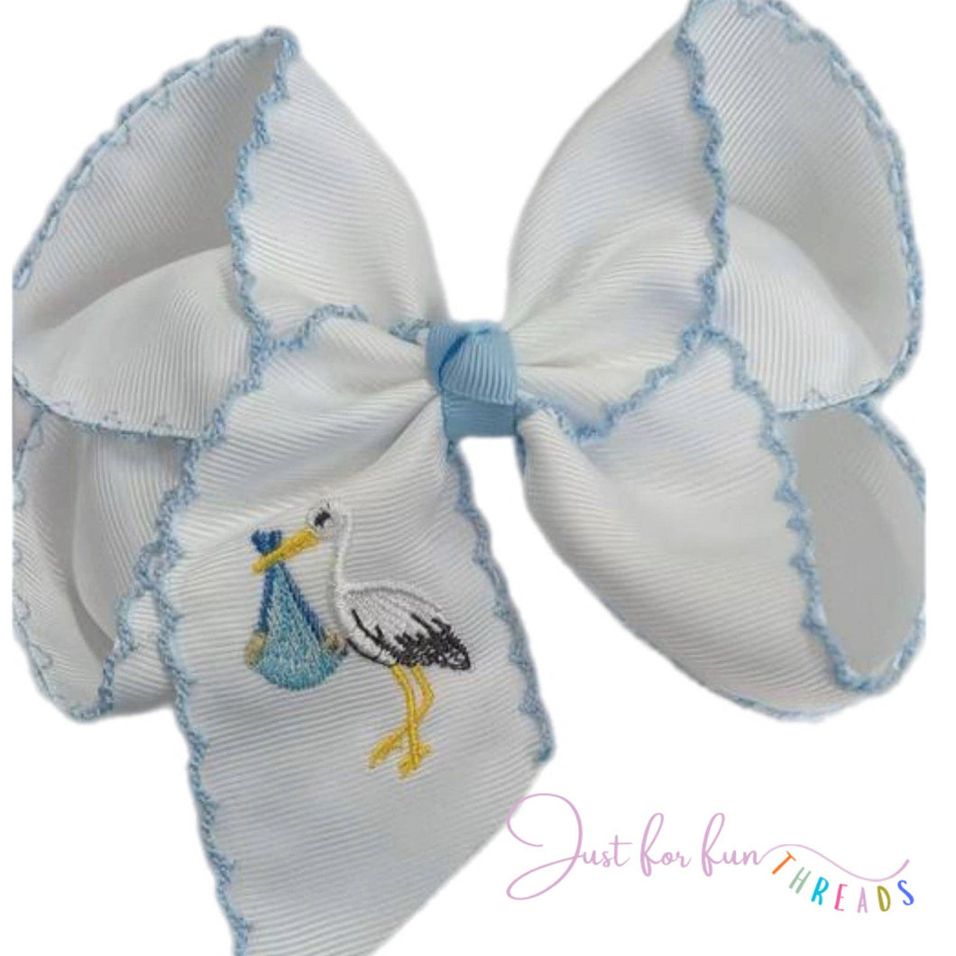 Stork Embroidered Moonstitch Hair Bow