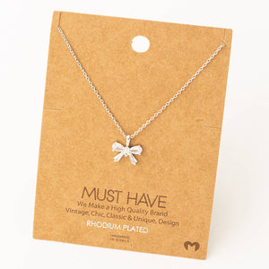 Rhinestone Ribbon Bow Pendant Necklace