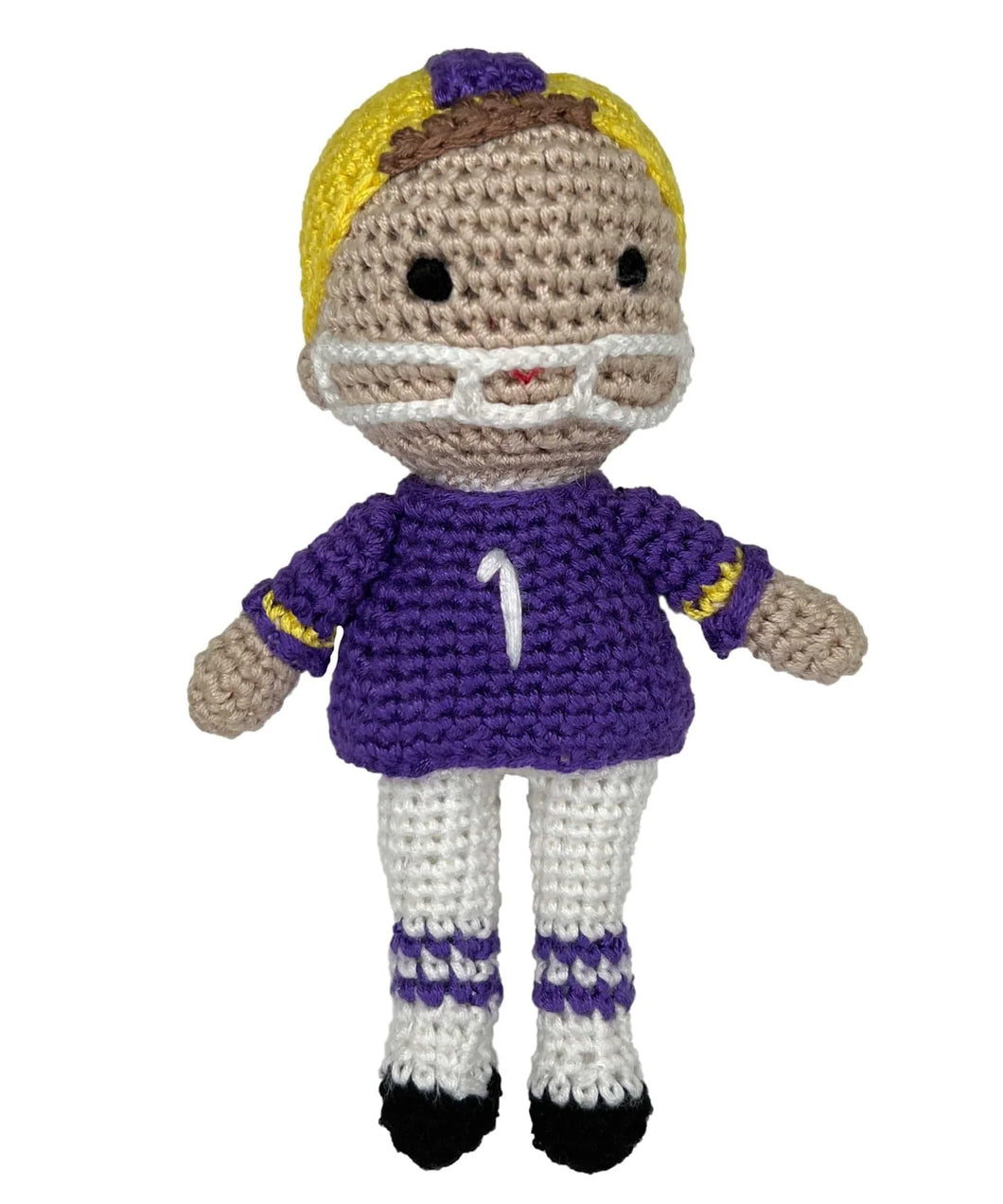 Zubels Football Player Bamboo Crochet Rattle - Purple & Gold