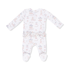 Load image into Gallery viewer, Carousel With Bows 2 Way Ruffle Back Zipper Footie
