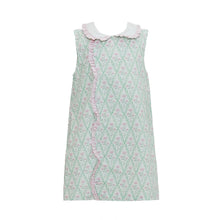 Load image into Gallery viewer, Claire Green and Pink Floral Scallop Dress
