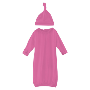 Layette Gown & Single Knot Hat Set in Tulip