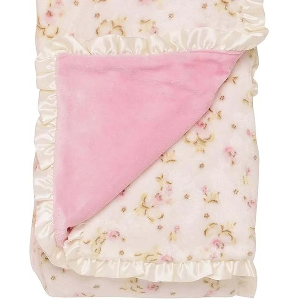 Floral White & Pink Reversible Blanket