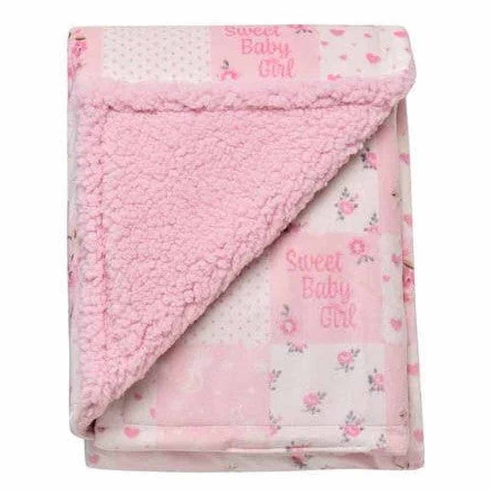 Sweet Baby Girl Pink Patchwork Reversible Blanket