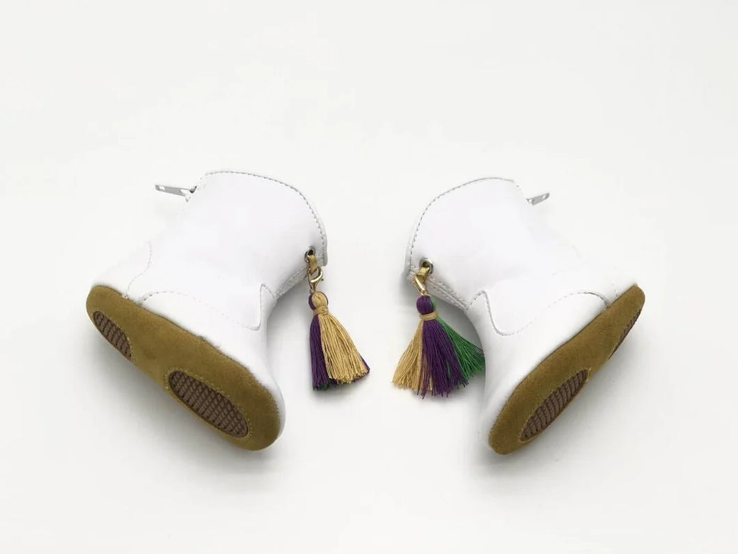 Blended Spirit Infant Majorette White Marching Crib Boots with Removable Tassels
