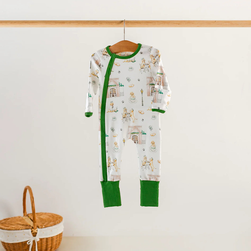 Powdered Sugar and Puppies Organic Cotton 2-Way Convertible Zipper Footie