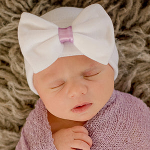 White Newborn Hat with Ribbon