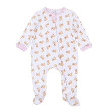 Load image into Gallery viewer, Sweet Golden Print Ruffle Zip Footie - Pink
