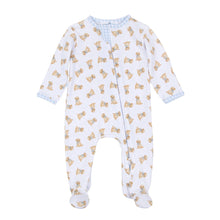 Load image into Gallery viewer, Sweet Golden Print Zip Footie - Light Blue
