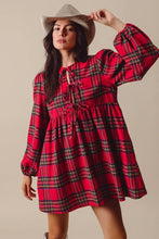 Load image into Gallery viewer, Red Plaid Front Ribbon Bow Dress
