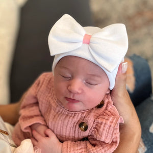 White Newborn Hat with Ribbon